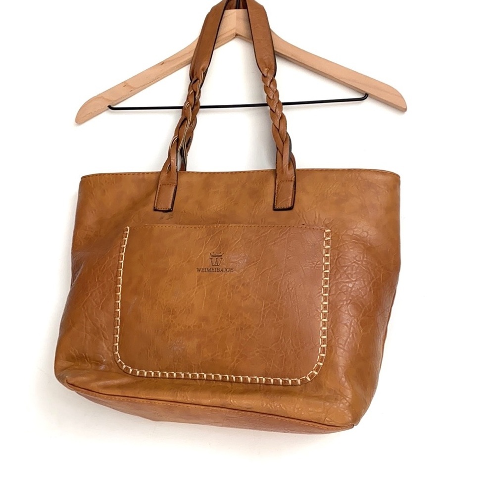 *BROWN* Weimeibaige Vegan Leather Tote Bag, Large - Picture 11 of 16